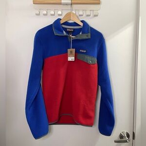 NWT Patagonia Men's Blue Red Snap T Fleece Pullover Sweater Size XS